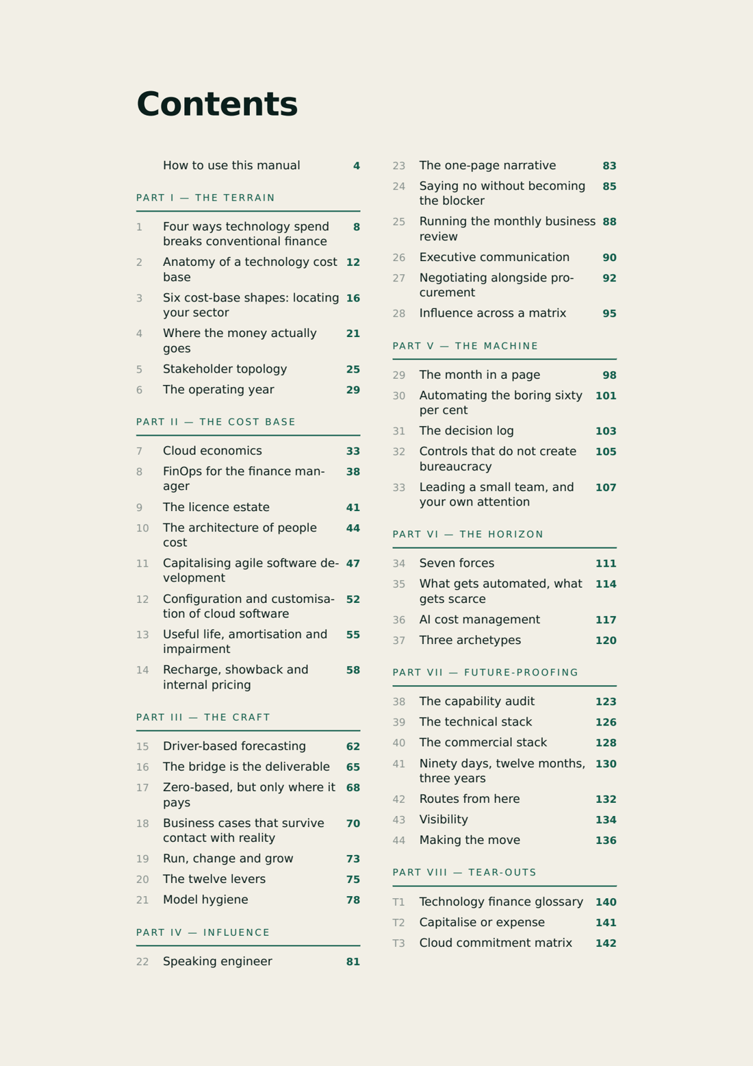 Contents — hyperlinked, two columns